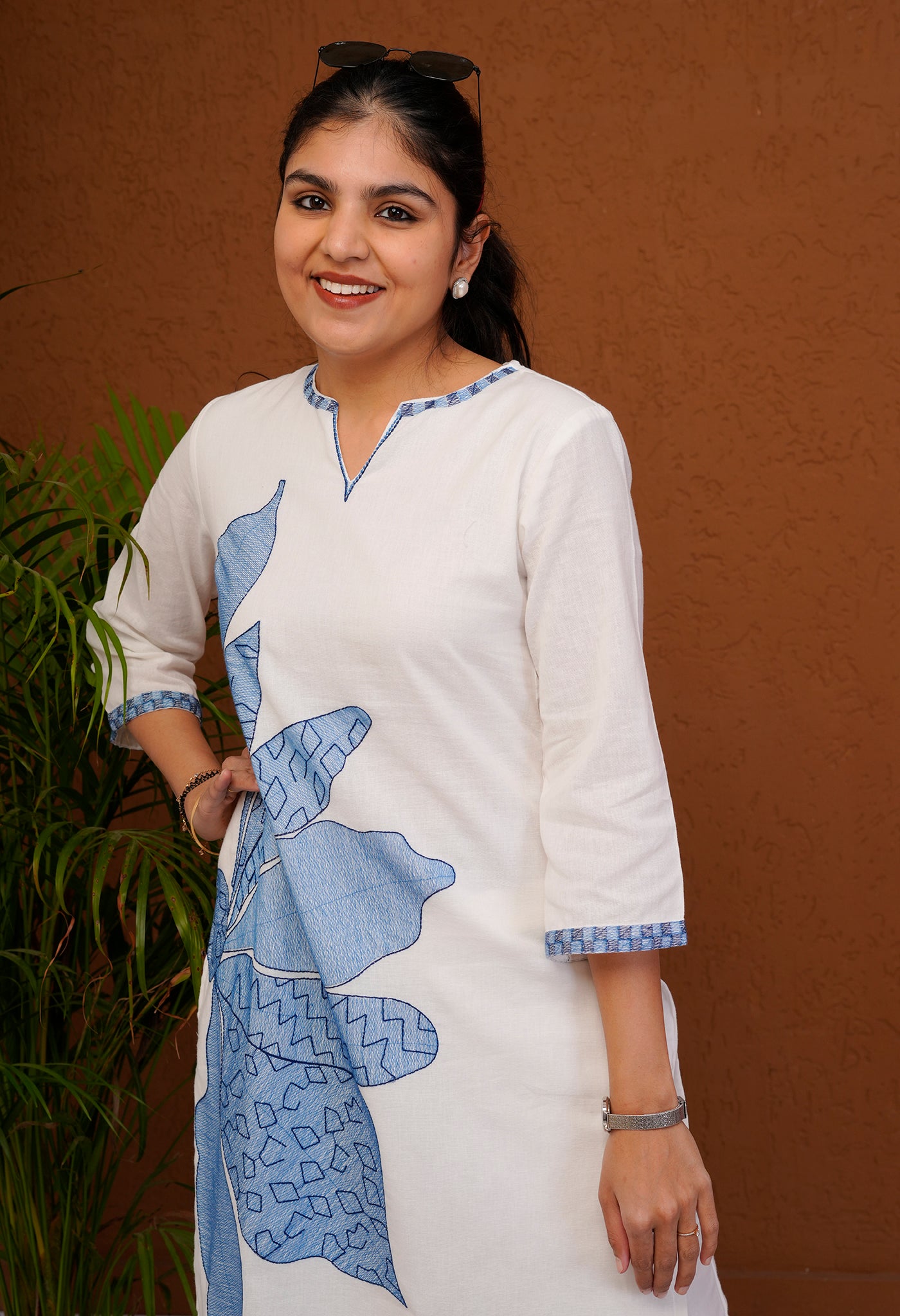 White Cotton Flex Kurta Pant Set