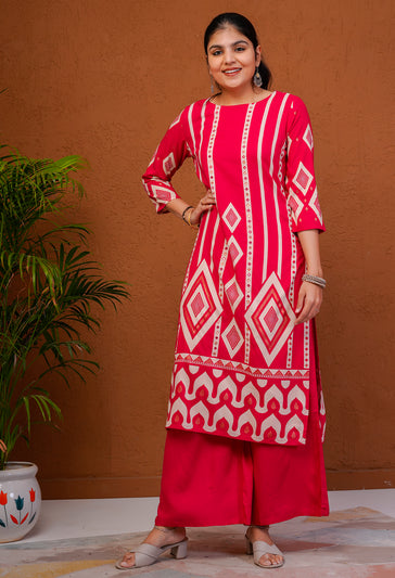 Dark Pink Rayon Kurta Pant Set