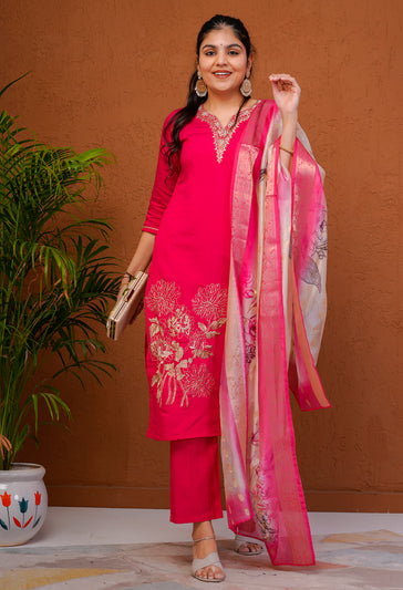Pink Roman Silk Suit Set
