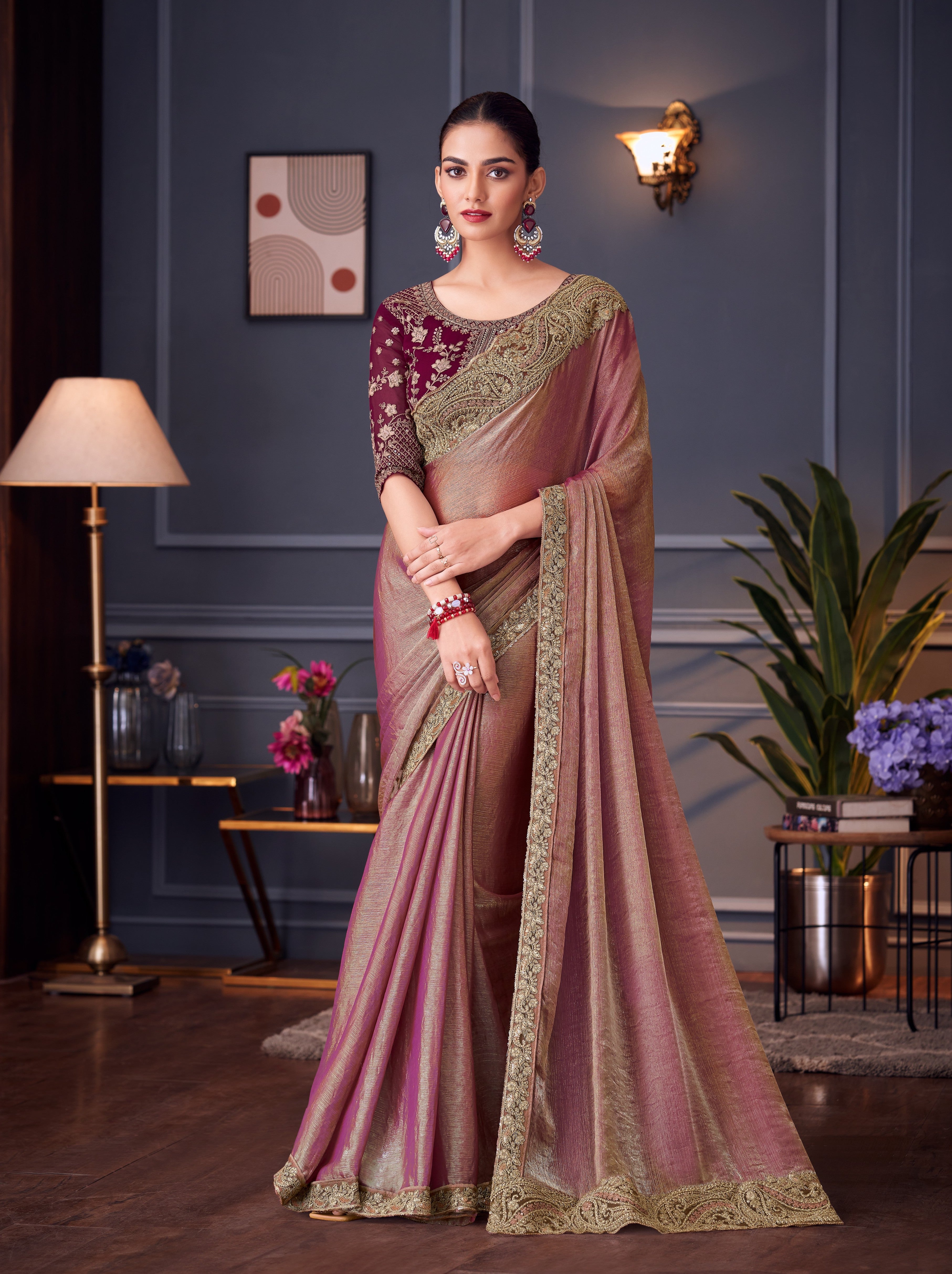 Rose Gold Double Tone Silk Saree