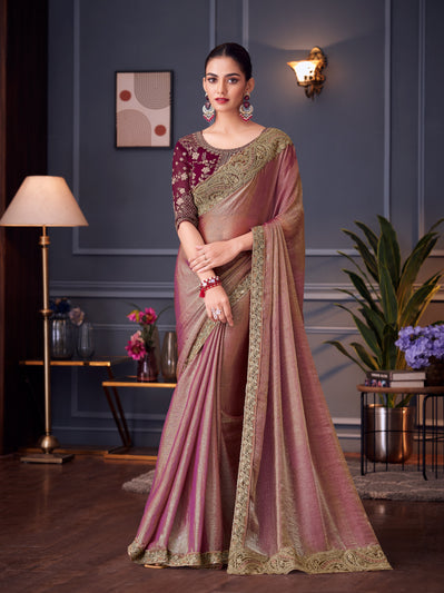 Rose Gold Double Tone Silk Saree