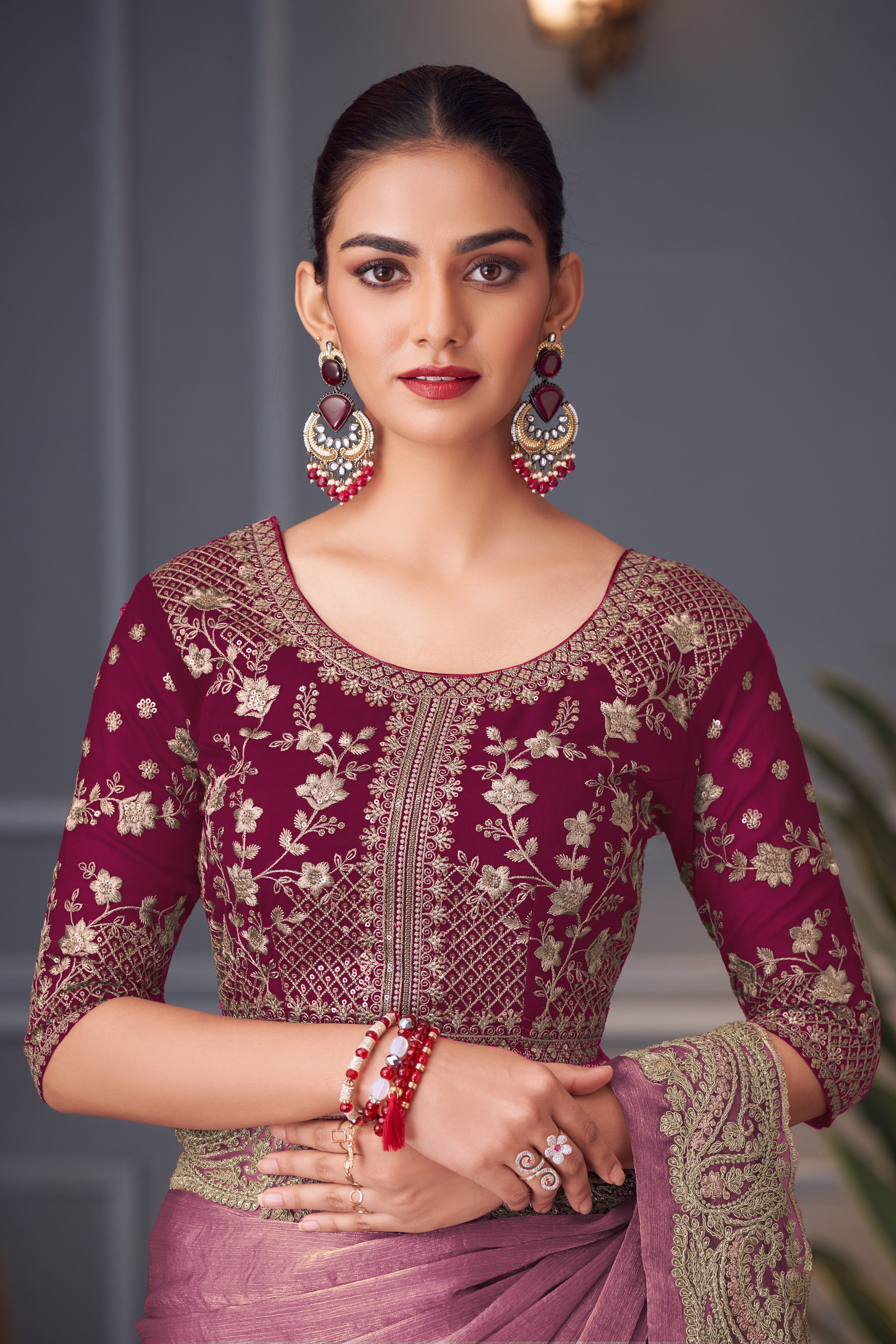 Rose Gold Double Tone Silk Saree