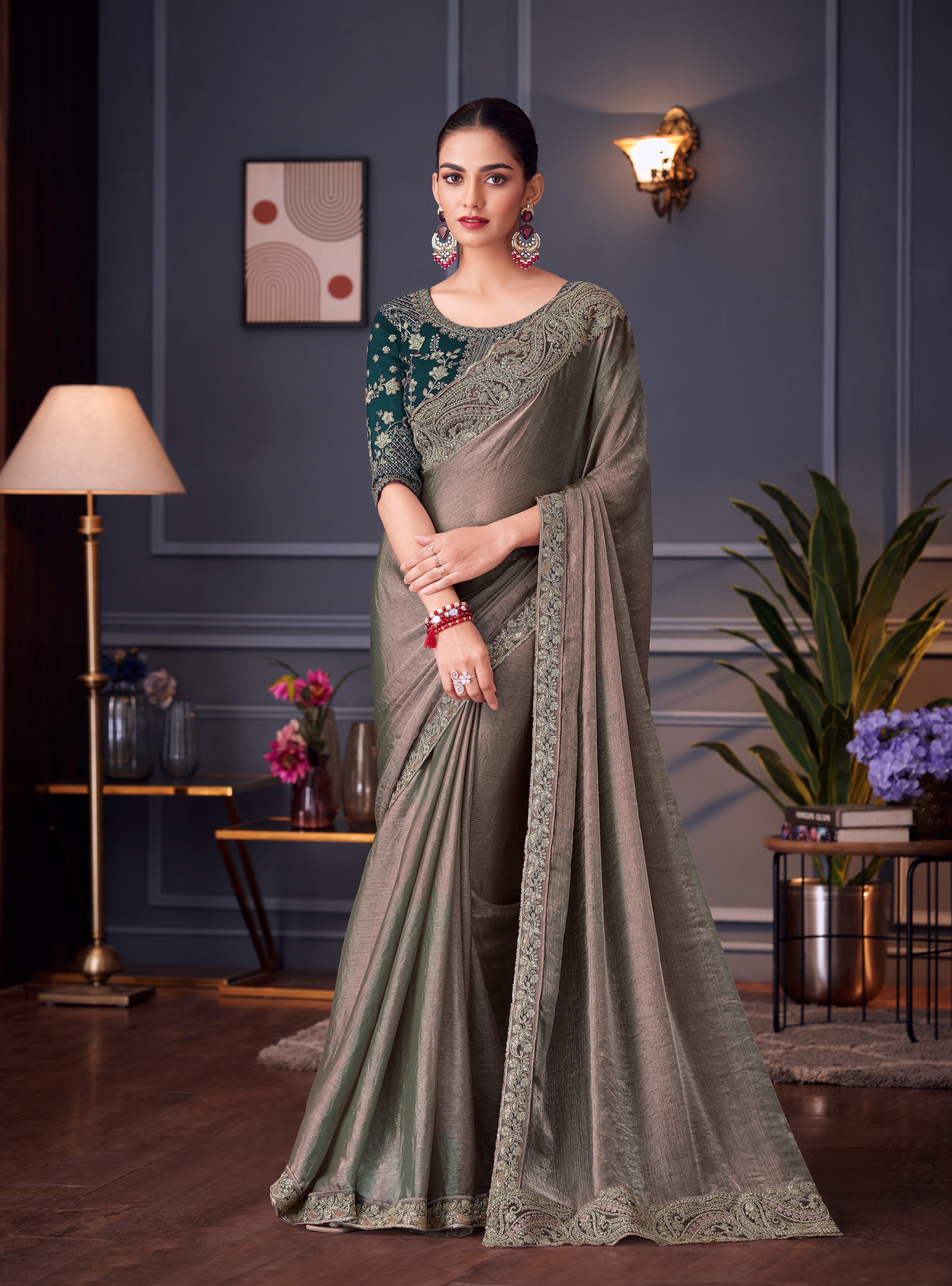 Olive Green Double Tone Silk Saree