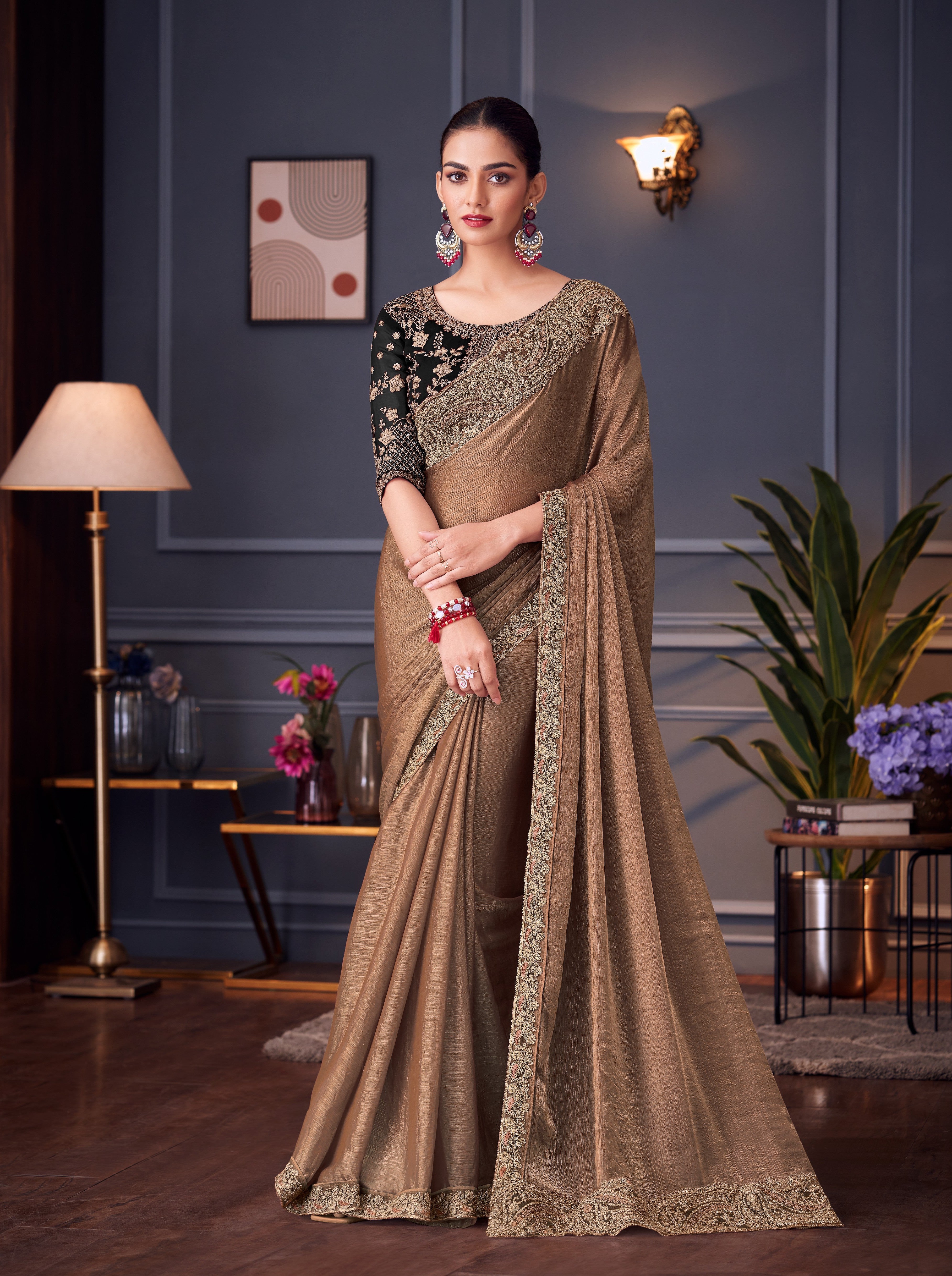 Golden Brown Double Tone Silk Saree