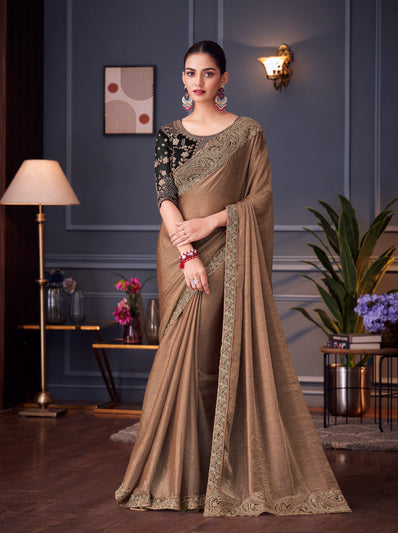 Golden Brown Double Tone Silk Saree