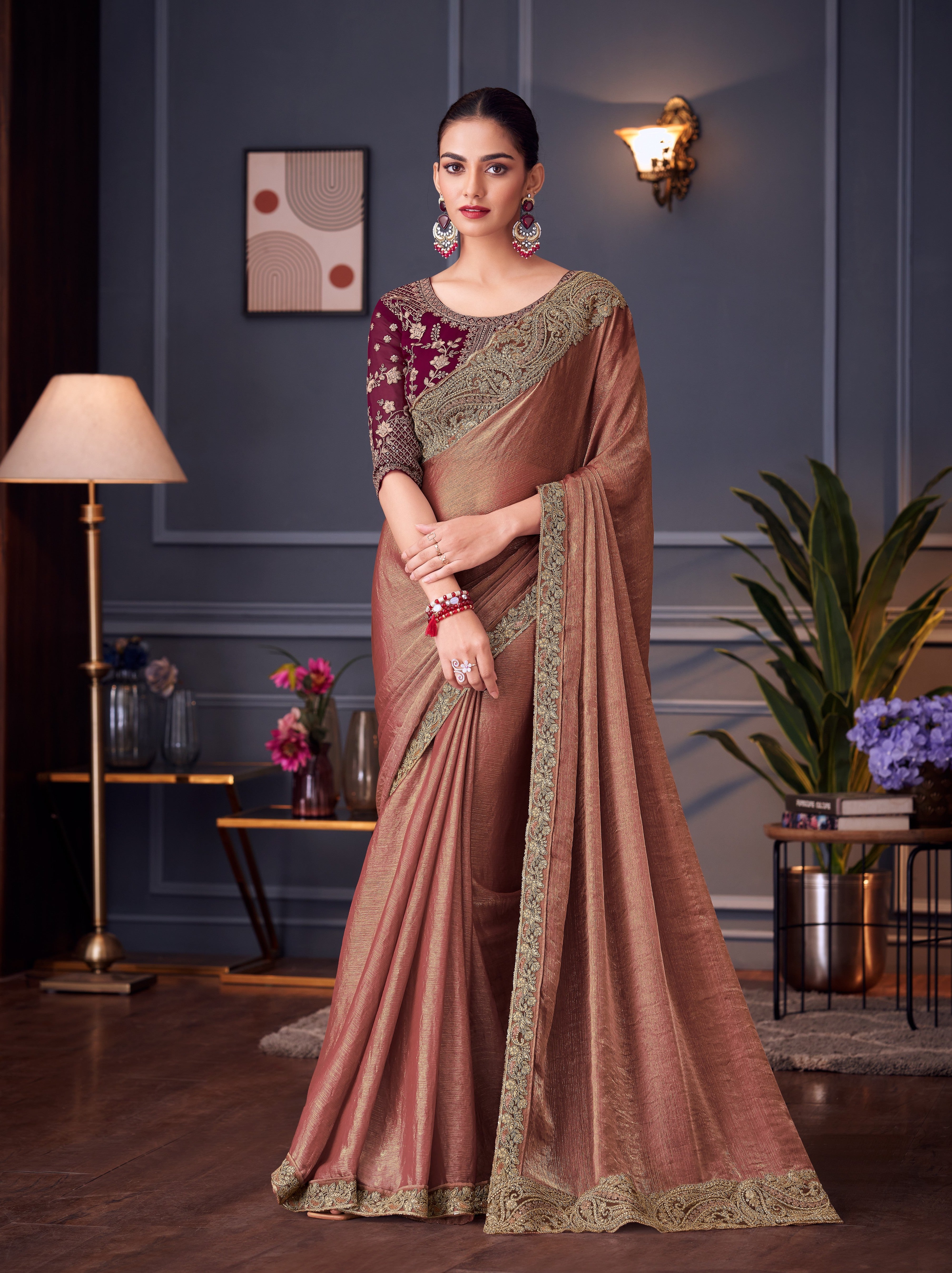 Copper Double Tone Silk Saree