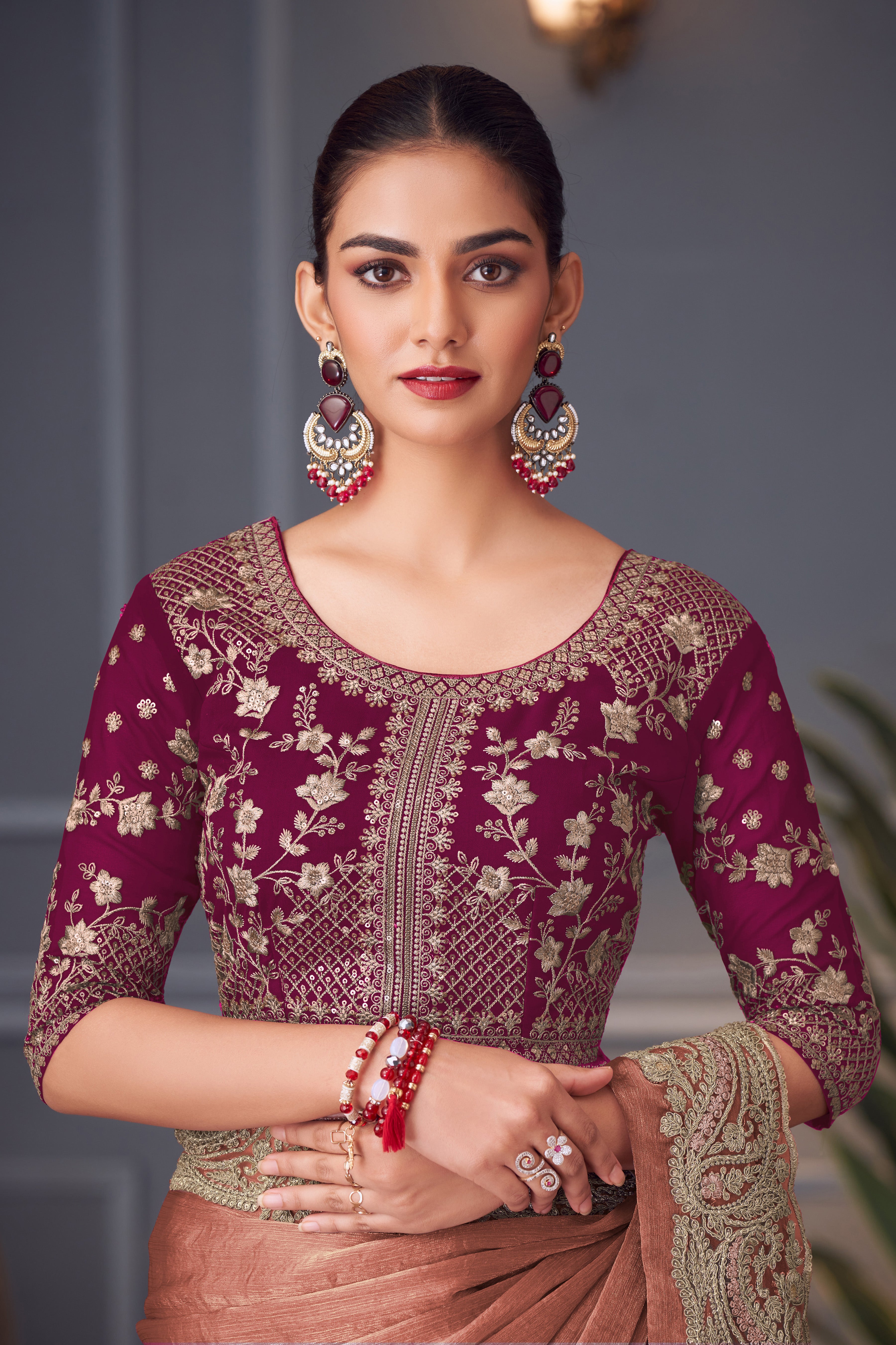 Copper Double Tone Silk Saree