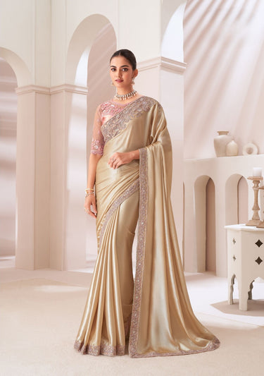 Gold Satin Chiffon Saree