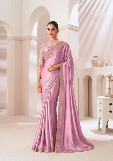 Light Pink Satin Chiffon Saree