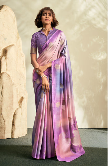 Purple And Pink Soft Handloom Silk Saree