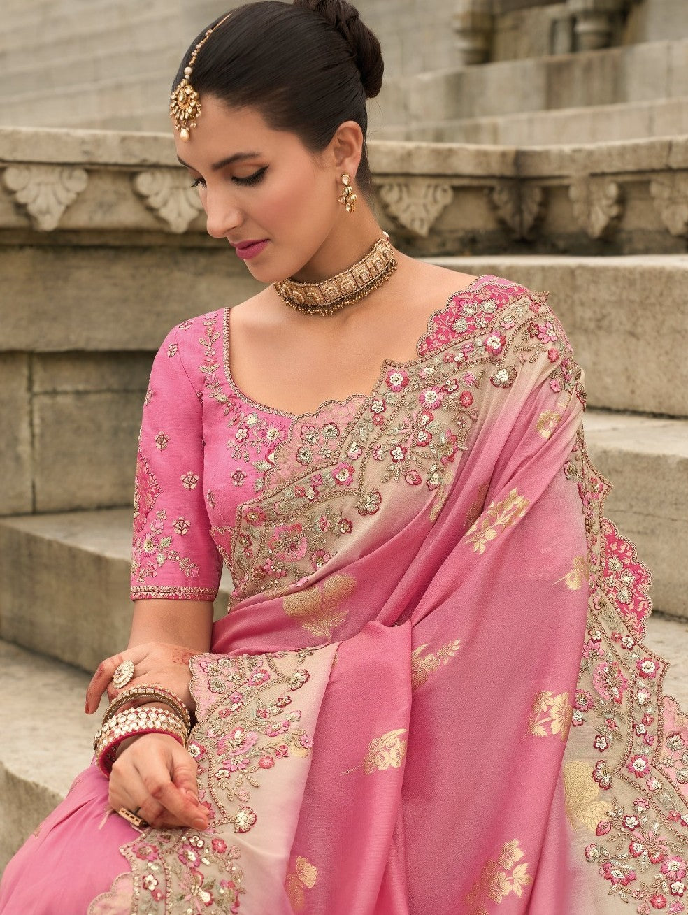 Rose Pink Silk Saree