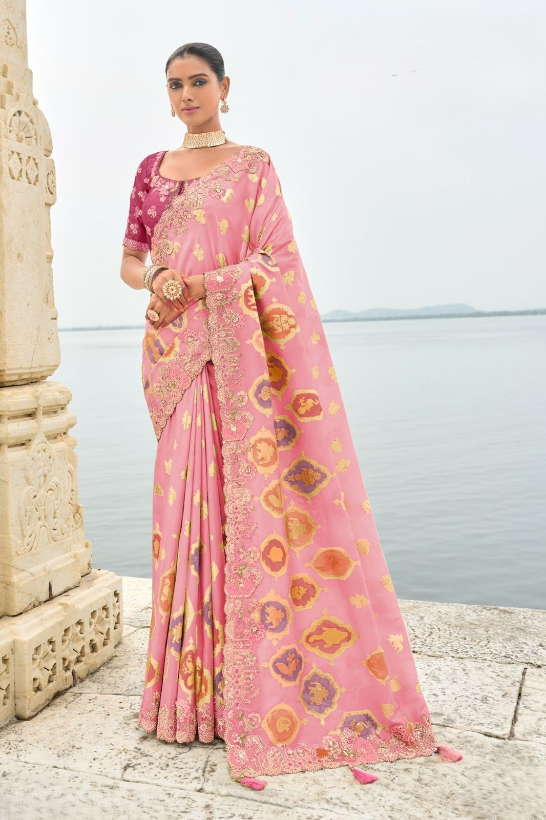 Rosy Pink Silk Saree