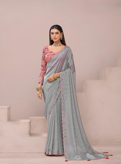 Grey Fancy Fabric Saree