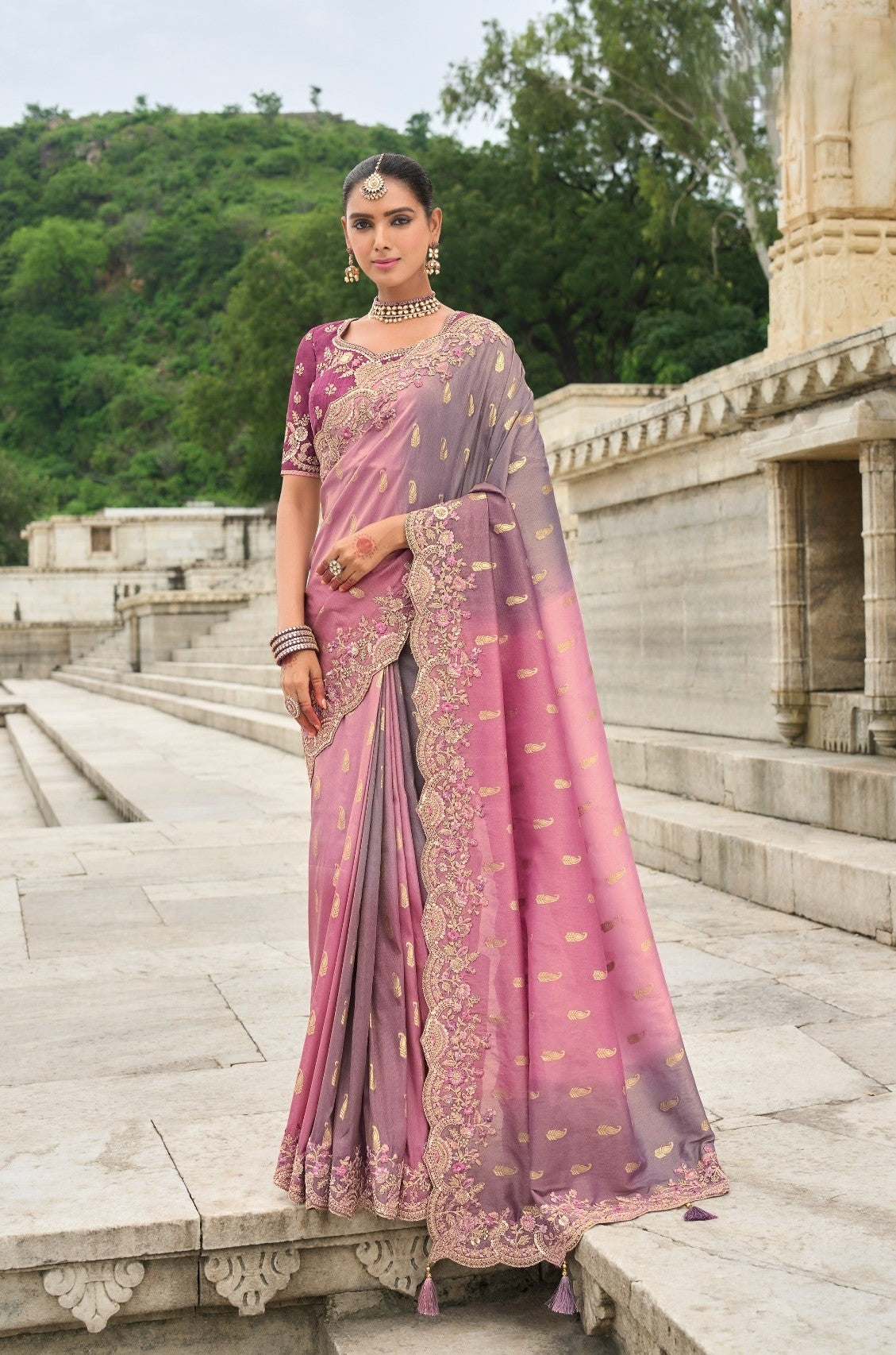 Lavender Pink Silk Saree