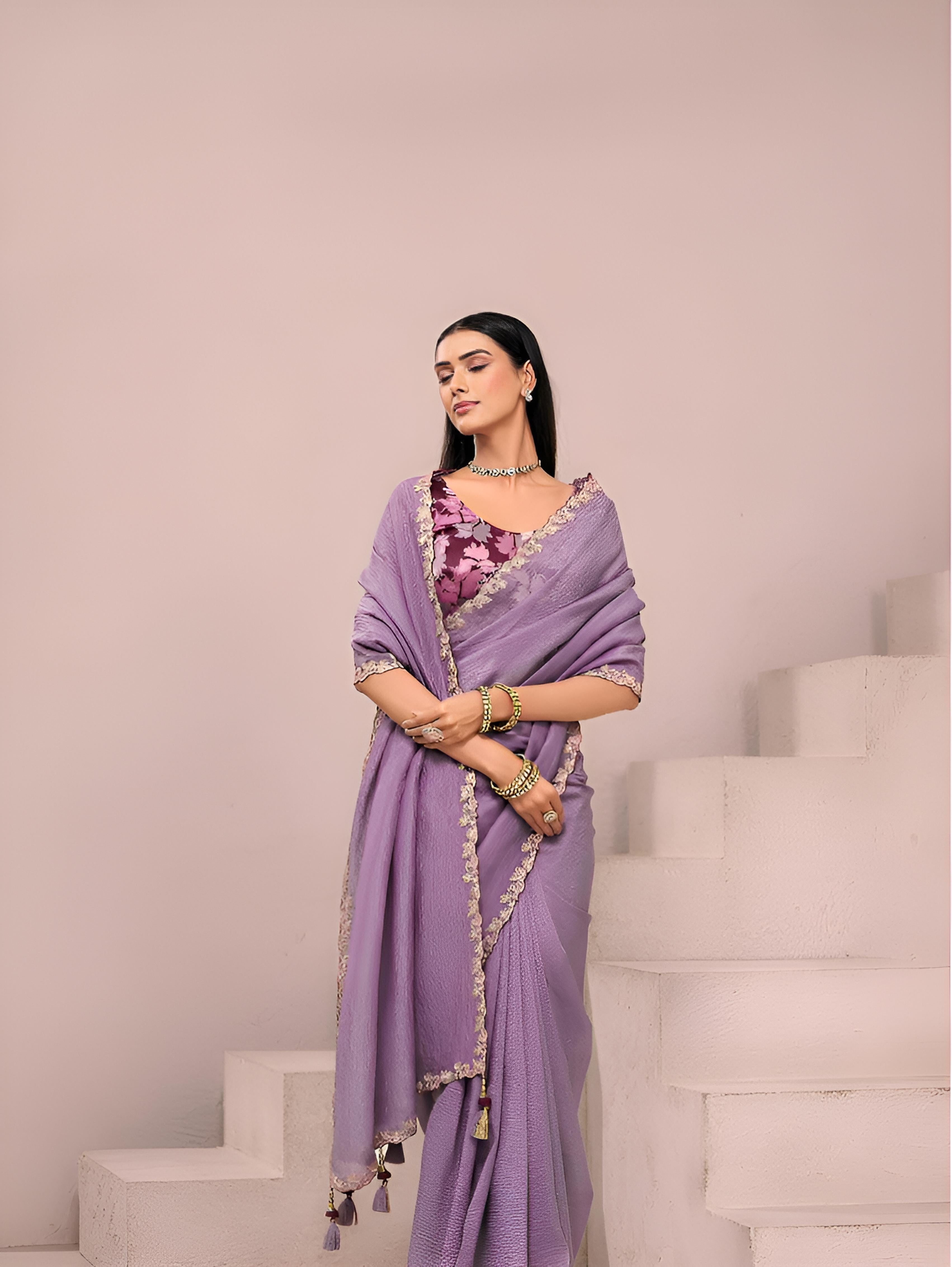 Lavender Fancy Fabric Saree