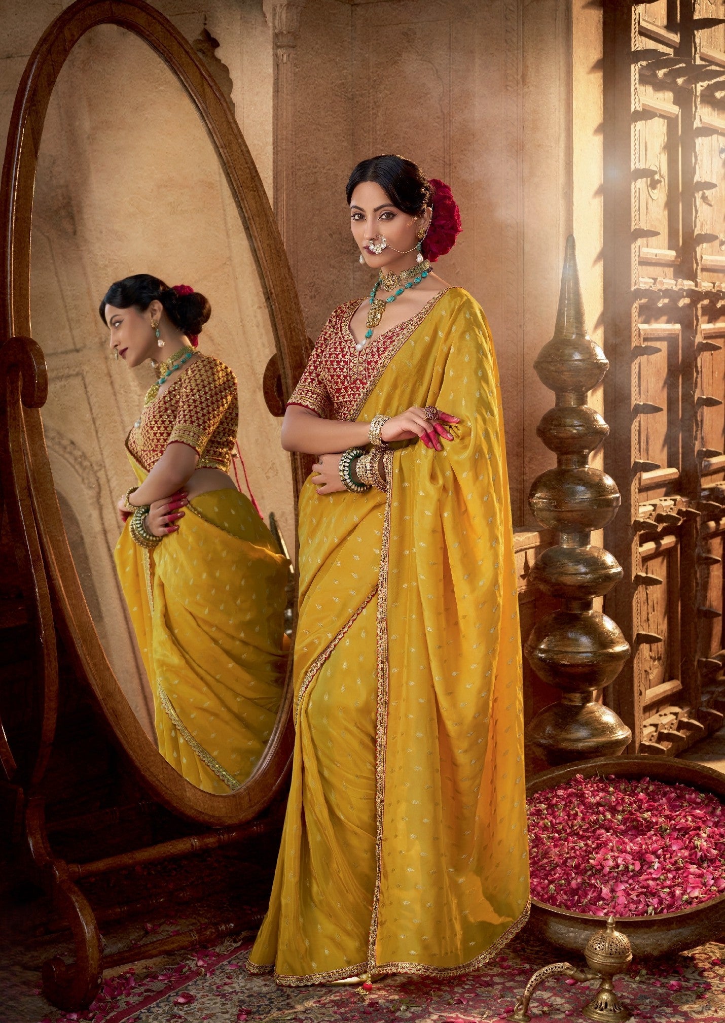 Mustard Yellow Crepe Saree