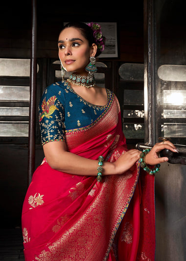 Red Soft Dola Viscose Silk Saree