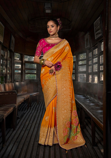 Yellow Soft Dola Viscose Silk Saree