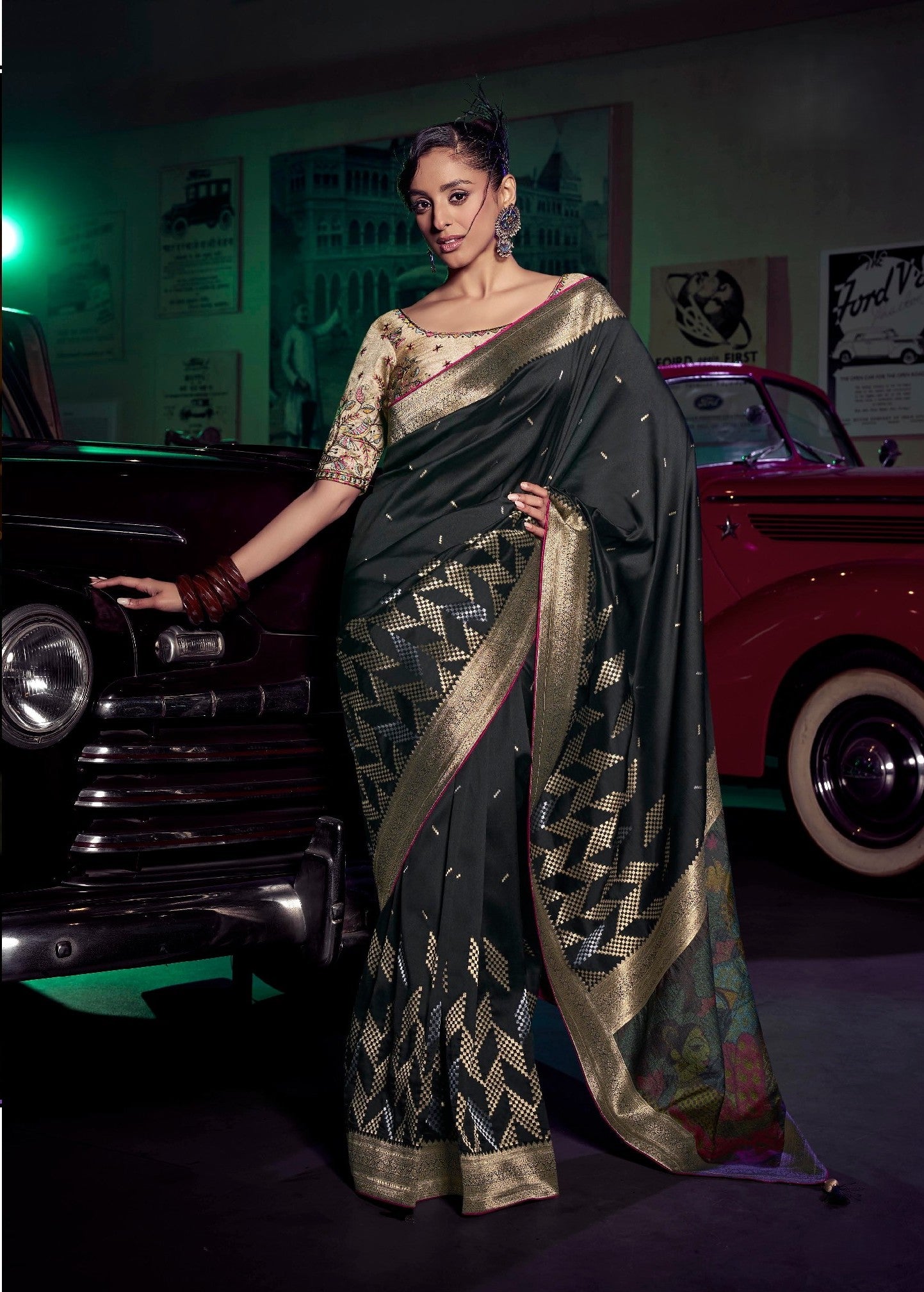 Black Pure Silk Saree With Embroidery