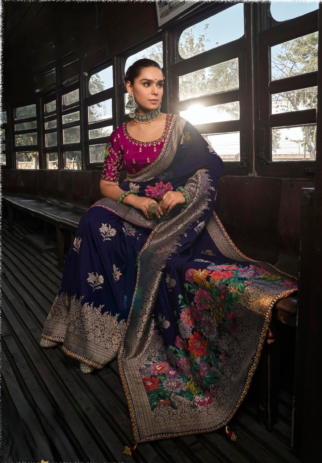 Navy Blue Soft Dola Viscose Silk Saree