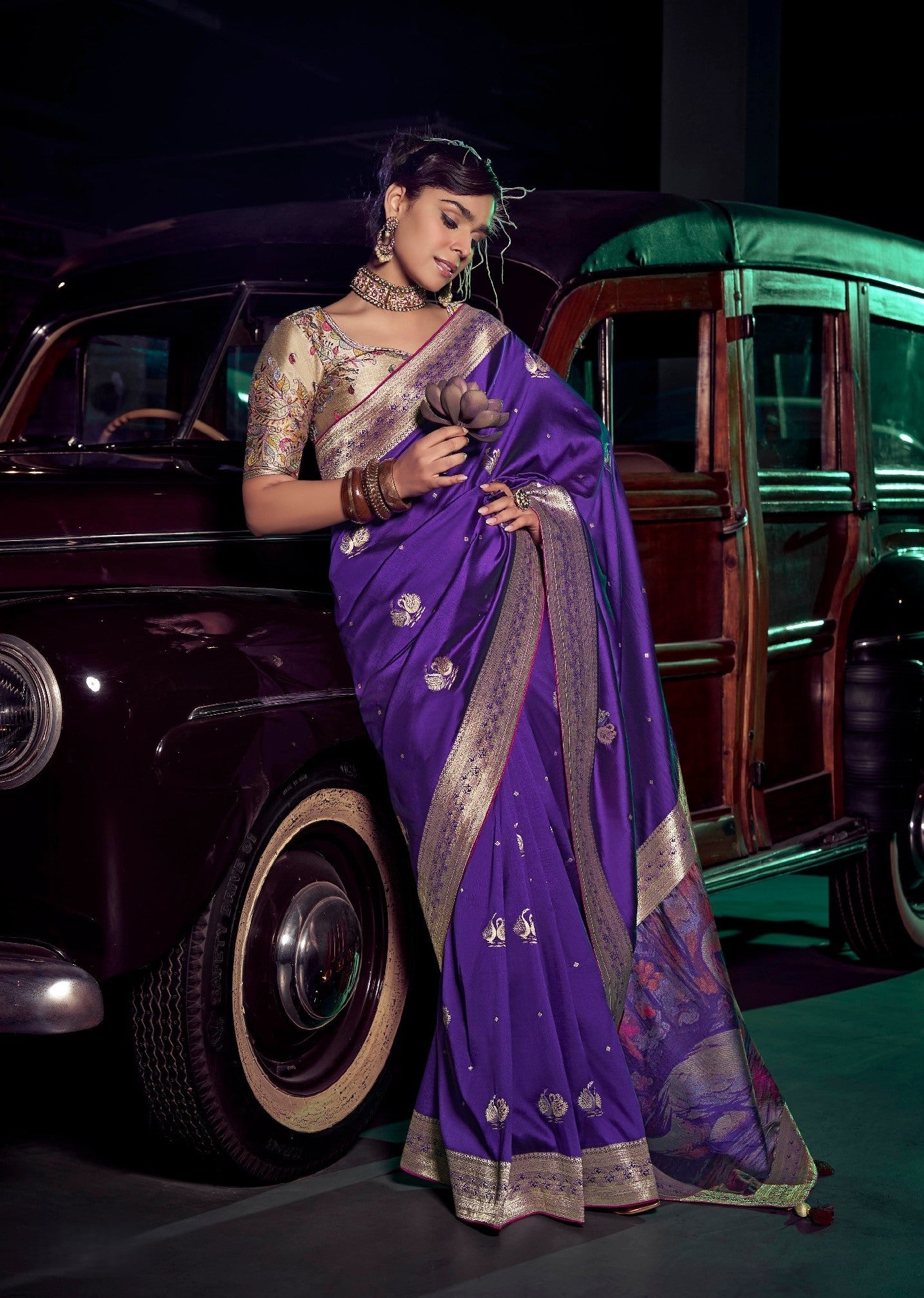 Amethyst Pure Silk Saree With Embroidery