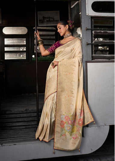 Ivory Soft Dola Viscose Silk Saree