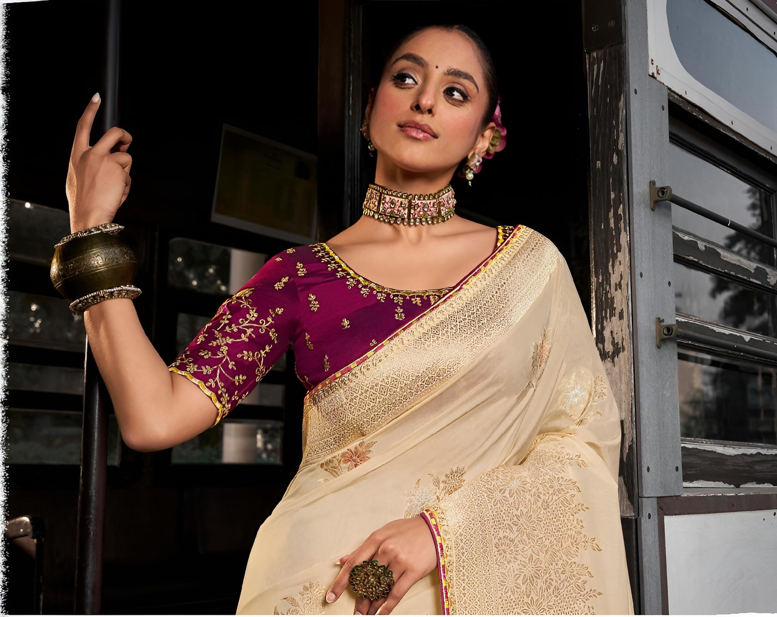 Ivory Soft Dola Viscose Silk Saree