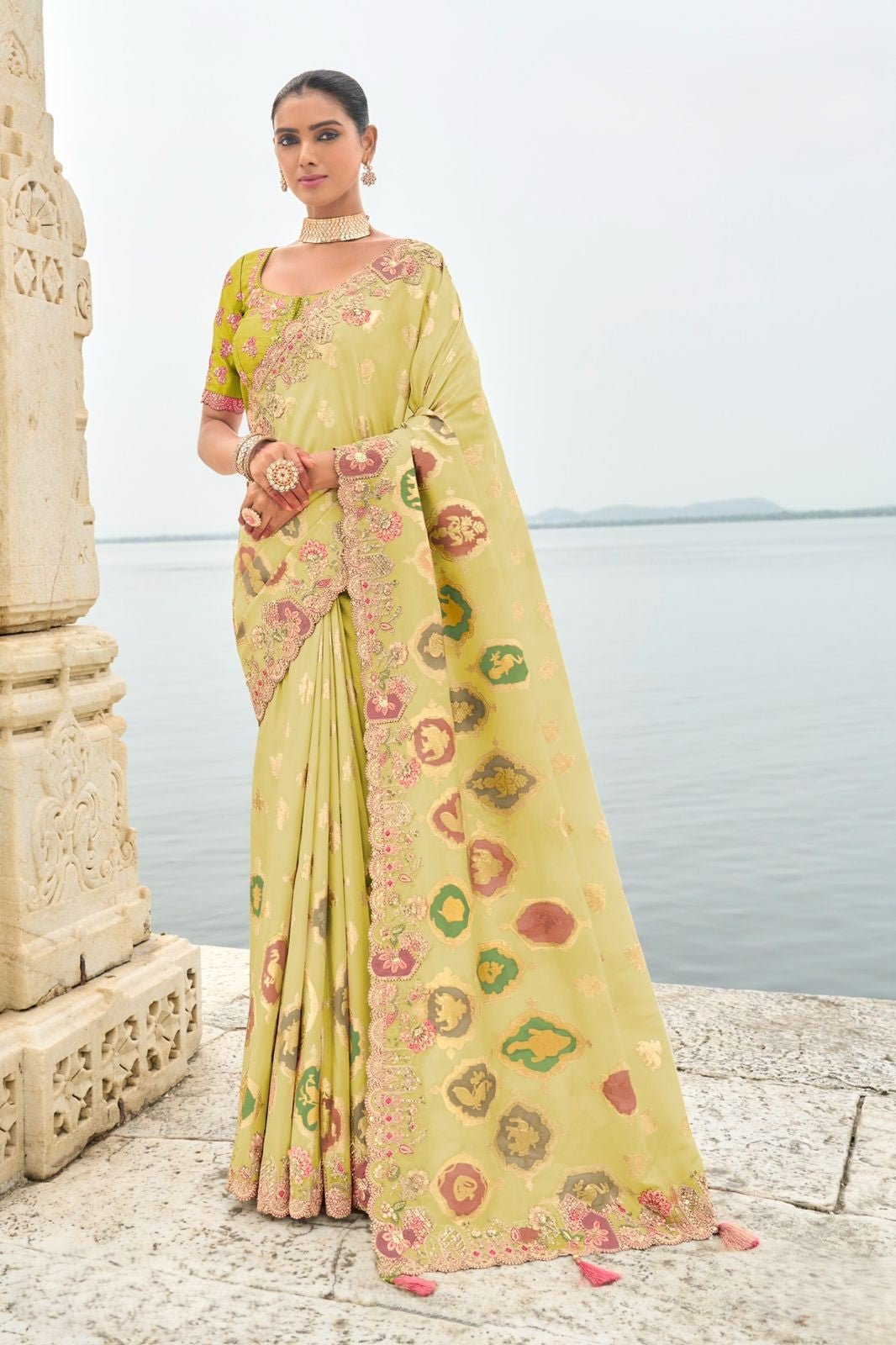 Lime Yellow Silk Saree