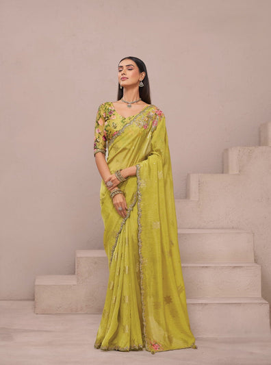 Olive Green Fancy Fabric Saree